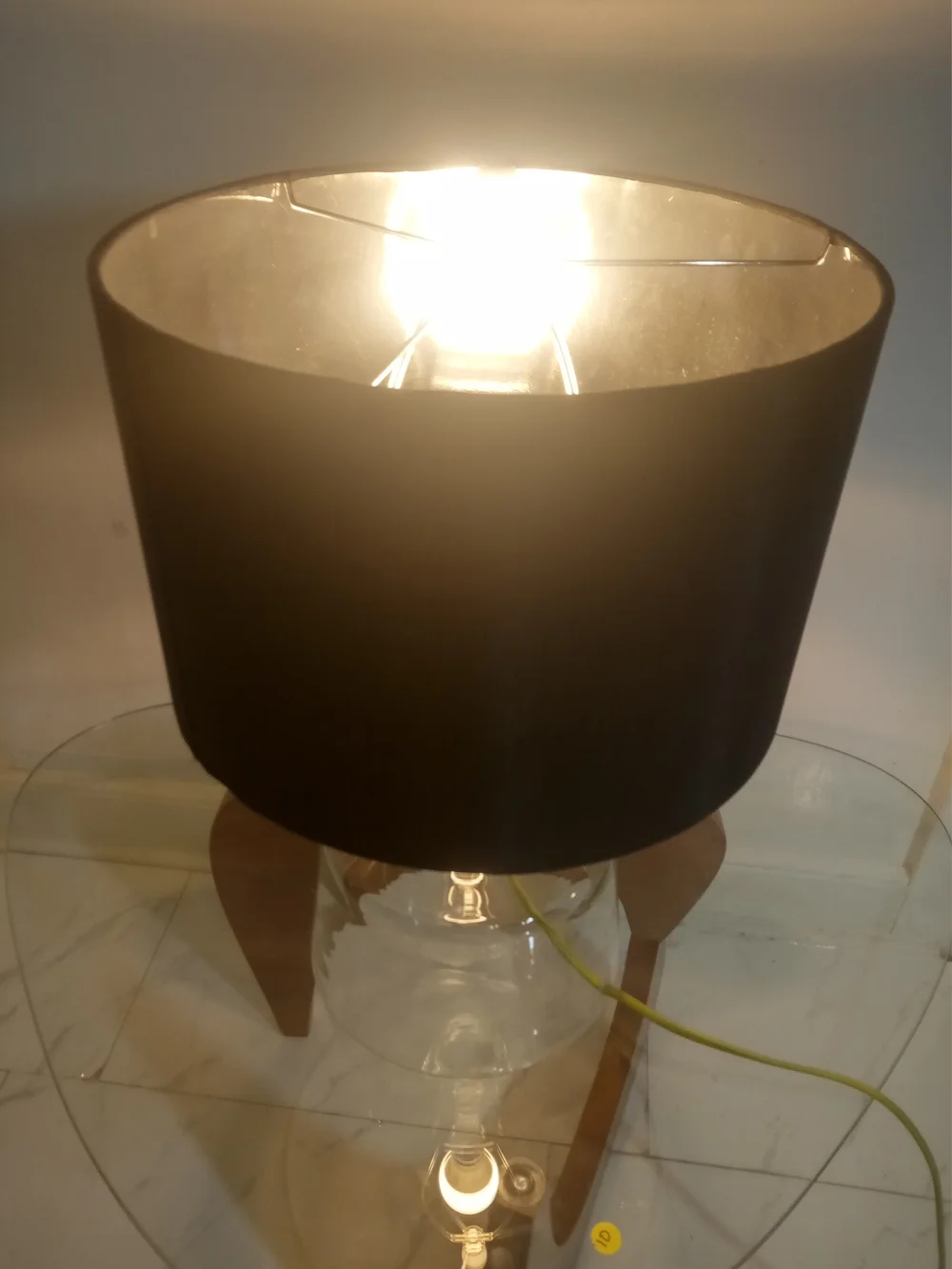 Glass Table Lamp with Black Drum Shade